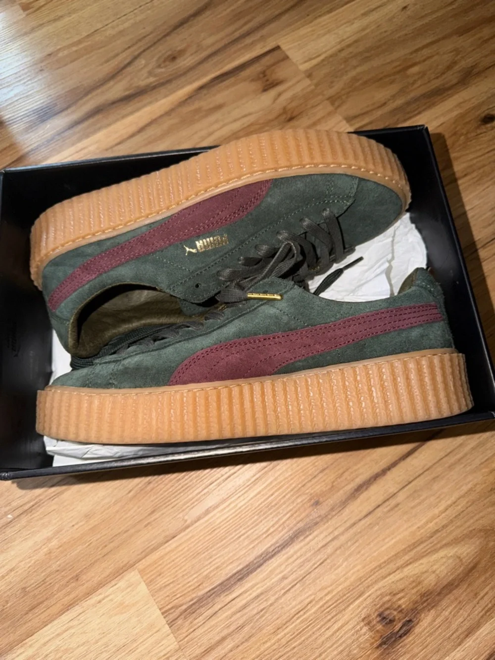 Fenty x Puma green / burgundy suede sneaker